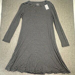 NEW! West Loop Striped Dress Black & Gray Medium Long Sleeve Stretch Rayon & Spa